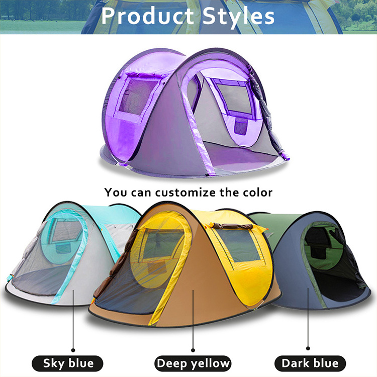 High Quality 3-4 Person Automatic Open Pop up Camping Tent Single Layer Double Waterproof Layers Aluminum Pole Summer Outdoors