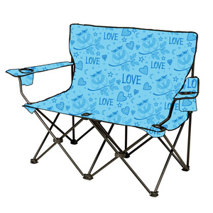 Contemporary Blue Fabric Folding Double Two-Seats Camping Beach Chair Versatile Outdoor Furniture For Beach Park Farmhouse Use