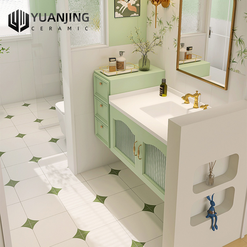 300x600mm Soft light porcelain tiles light green floral tiles pink bamboo leaf kitchen bathroom balcony wall floor tiles