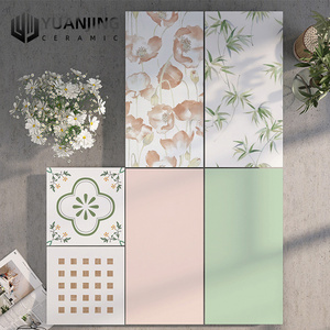 300x600mm Soft light porcelain tiles light green floral tiles pink bamboo leaf kitchen bathroom balcony wall floor tiles