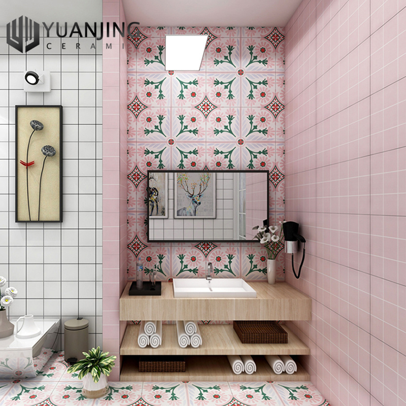 300x300mm Nordic Matte Terrazzo Handmade Patchwork Pink 3D Moroccan glazed Tile indoor and outdoor floors and wall