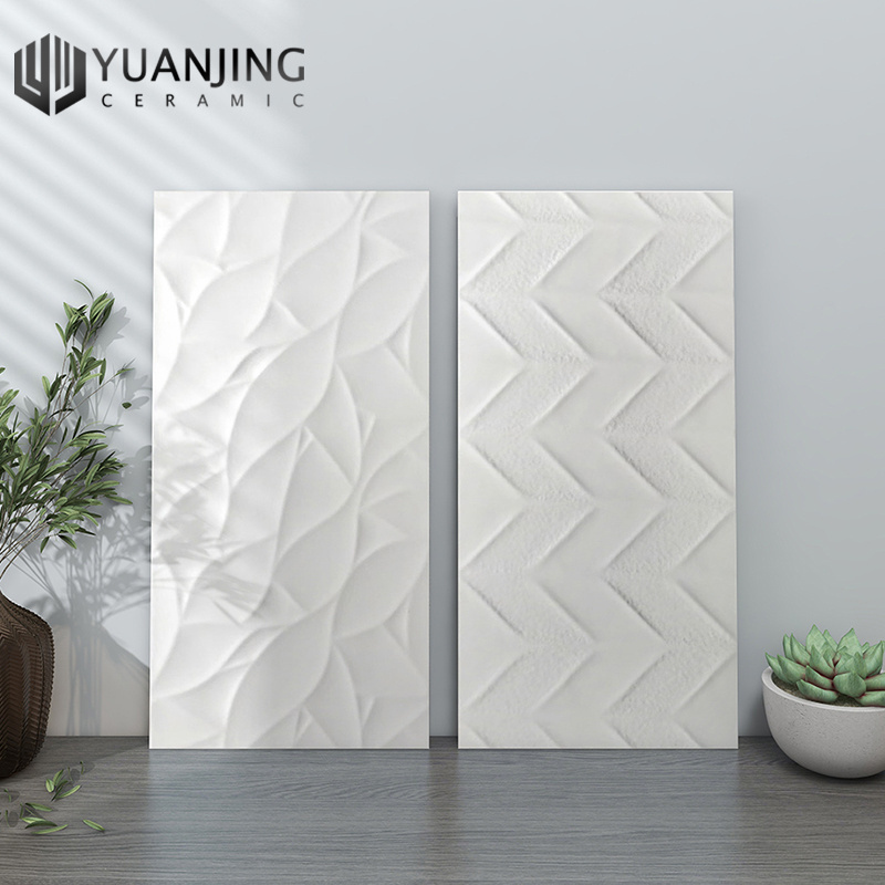 Pure Color Uneven Surface Carrara Deluxe Wave 3D Leaf Ivory White 300x600 MATTE Ripple Interior Wall Tiles for Bathroom Kitchen