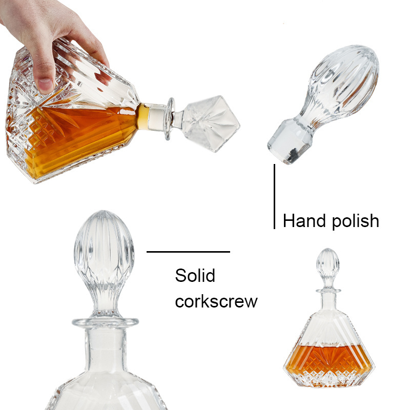 150 Glassware 650ml 23oz high quality glass whiskey bottle carve triangle whisky decanter for alcohol liquor brandy vodka