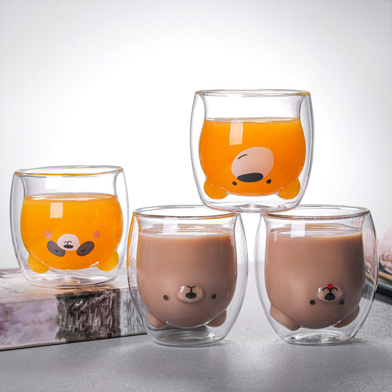 Cute Dog Mug Glass Double Wall Glass Coffee Milk Flower Tea Cup,Gift for Office Birthday Christmas