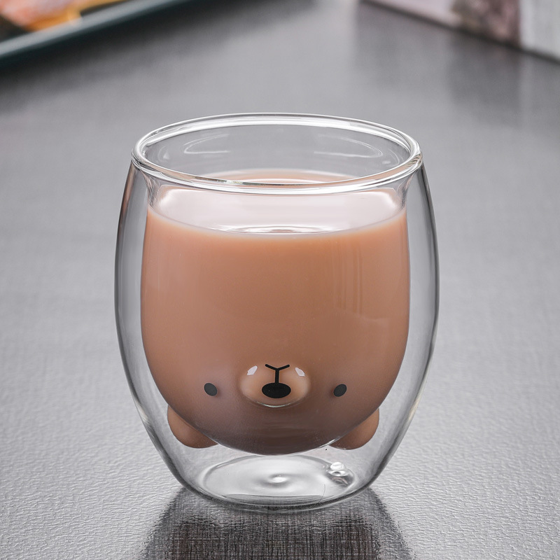 Cute Dog Mug Glass Double Wall Glass Coffee Milk Flower Tea Cup,Gift for Office Birthday Christmas