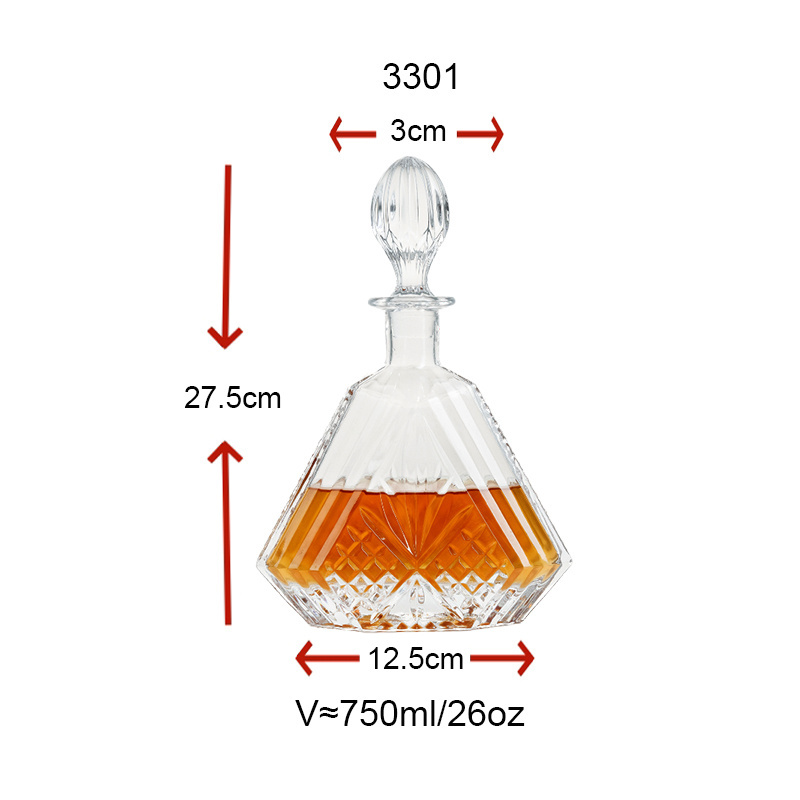 150 Glassware 650ml 23oz high quality glass whiskey bottle carve triangle whisky decanter for alcohol liquor brandy vodka