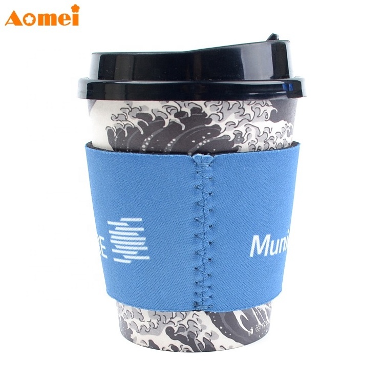 Wholesa Custom Size Printing Collapsible Insulator Blue  Neoprene Water Coffee Cup Sleeves Stubby holder Soft Drink Cup Cooler