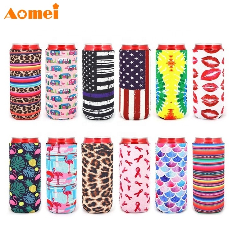 AOMEI Collapsible Insulated 12oz Can Cooler 3 5mm Made Wine Beer Bottle Sleeve Coozzie Neoprene Custom Logo Print Stubby Holder