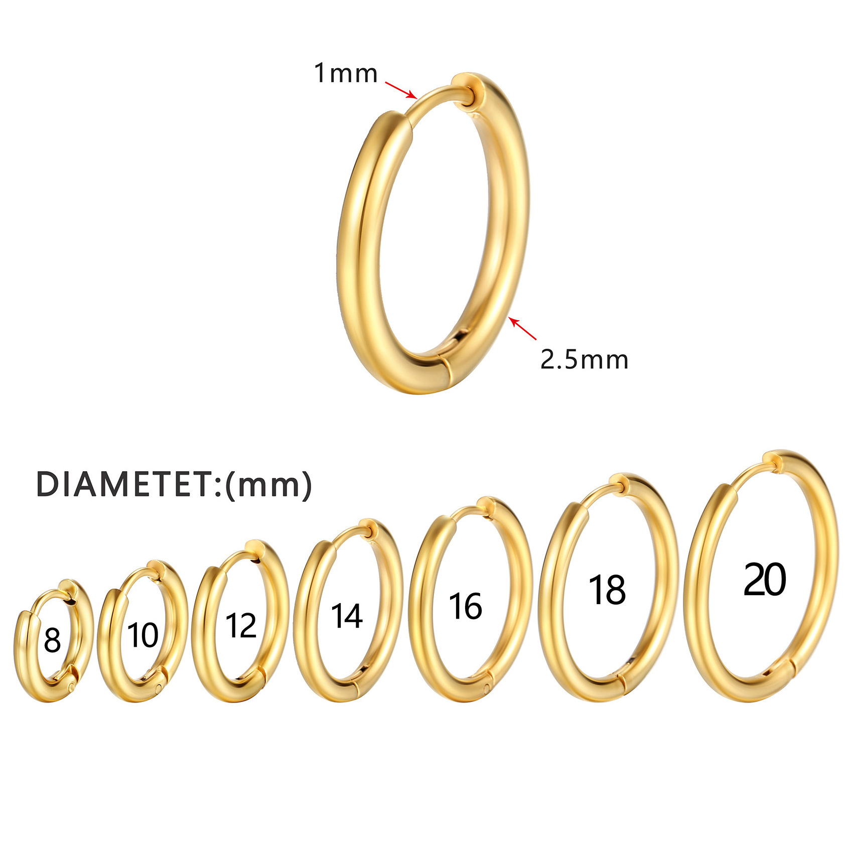 Small Hoop Earrings Women Men Silver/Gold Color Stainless Steel Round Circle Ear Hoops