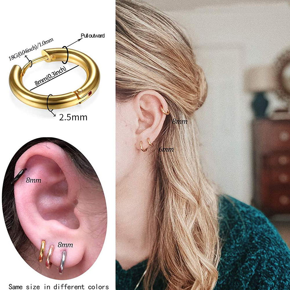 Small Hoop Earrings Women Men Silver/Gold Color Stainless Steel Round Circle Ear Hoops