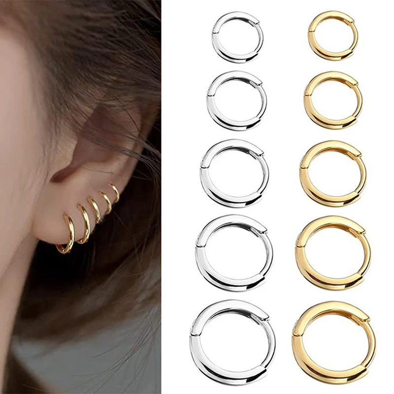 Small Hoop Earrings Women Men Silver/Gold Color Stainless Steel Round Circle Ear Hoops