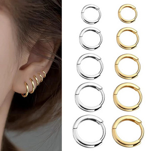 Small Hoop Earrings Women Men Silver/Gold Color Stainless Steel Round Circle Ear Hoops