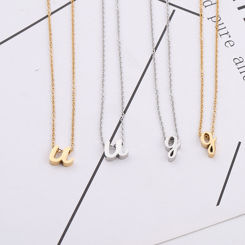 Minimalist Alphabet Pendant Fine Jewelry Necklace Stainless Steel English Letter Beaded Daily Necklace Collar Chain For Women