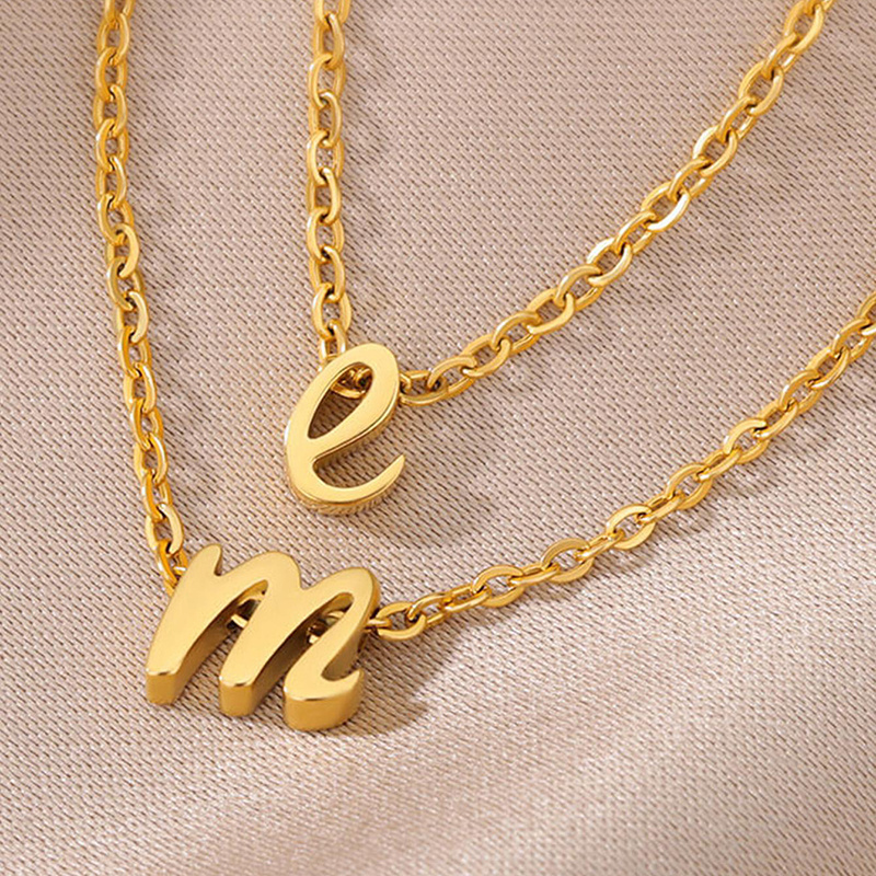 Minimalist Alphabet Pendant Fine Jewelry Necklace Stainless Steel English Letter Beaded Daily Necklace Collar Chain For Women