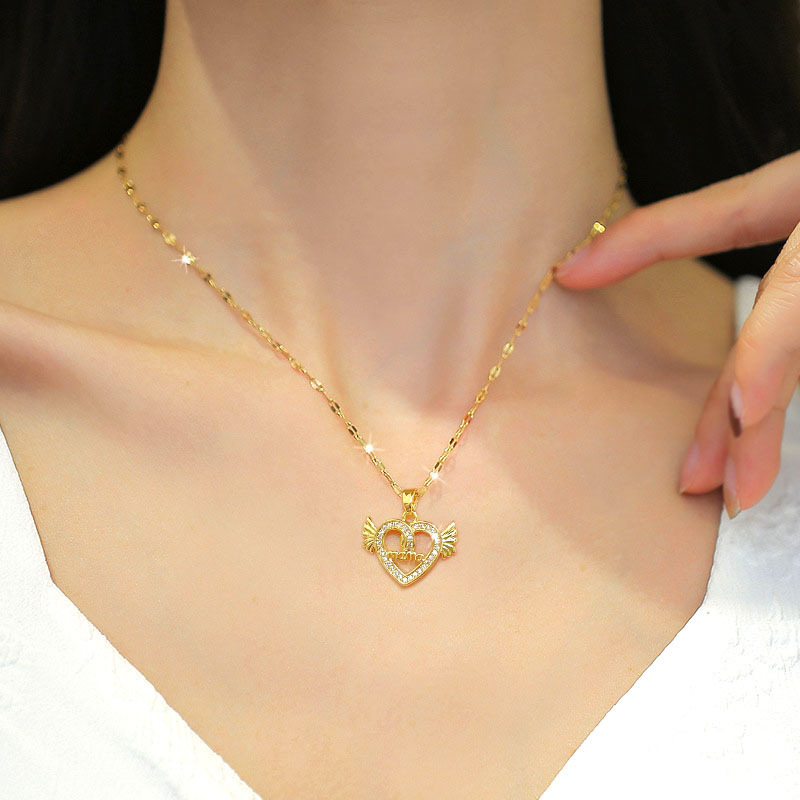 Luxury Stainless Steel 18k Gold Plated Pearl Zircon Love Heart Pendant Necklace Women Cz Crown Pendant Necklace Jewelry Gift