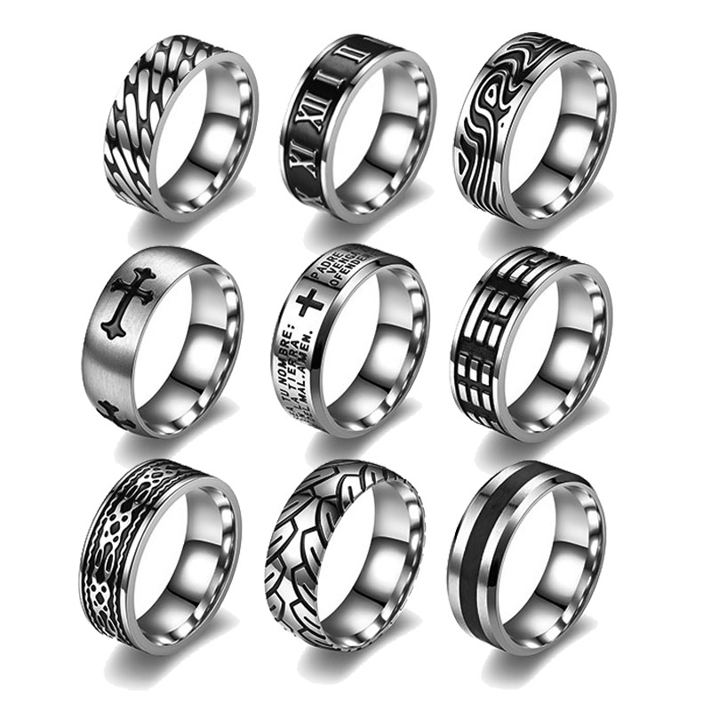 Hot sale Stainless Steel Rotating Cross Fidget Spinner Anti Anxiety Finger Ring Men Black  Knuckle Stack Ring For Gift