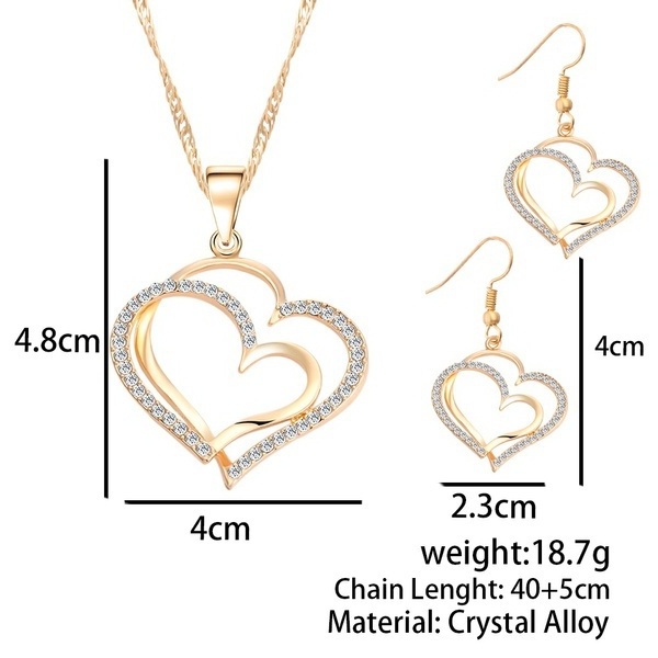 Luxury Quartz Watch Jewelry Set CZ Crystal Hollow Big Heart Pendant Necklace and Earrings Set for Women Wedding Party