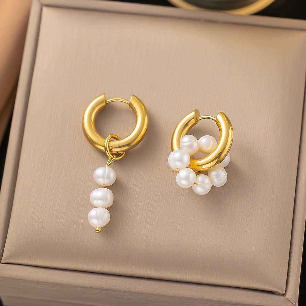 New Stainless Steel 18k Gold Plated Pearl Zircon Tassel Huggie Hoop Drop Earrings Women Cz Flower Stud Earrings Jewelry Gift