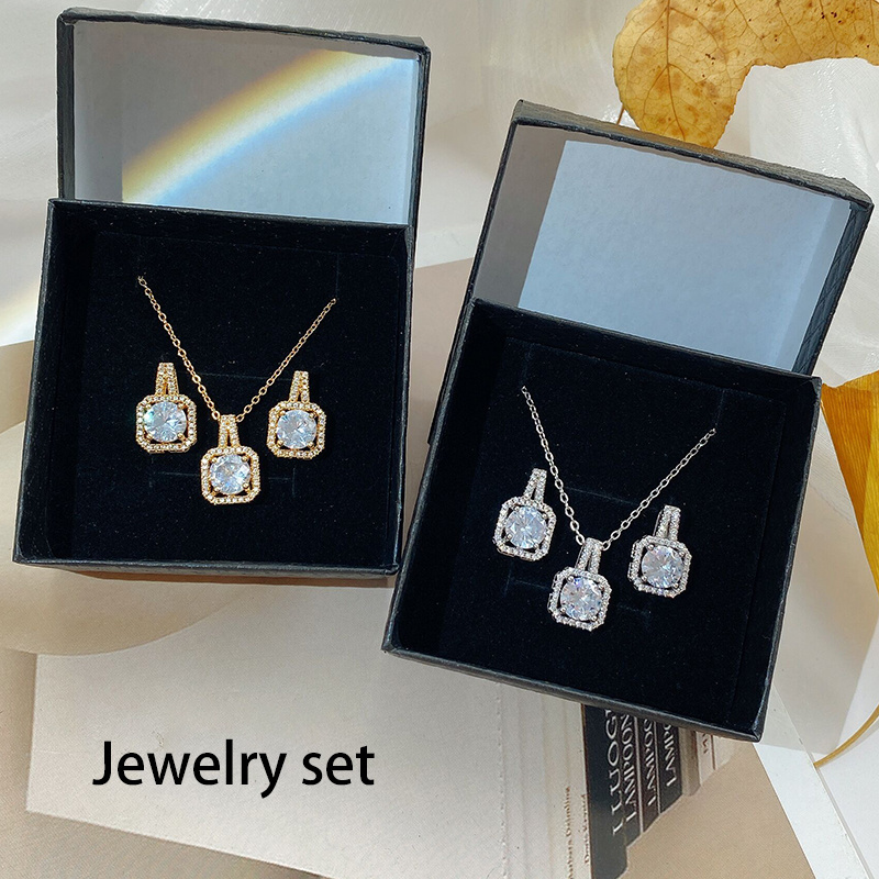 Luxury Bling Zircon Crystal Earrings Necklace Set Statement Engagement Wedding Bridal Jewelry Set for Women