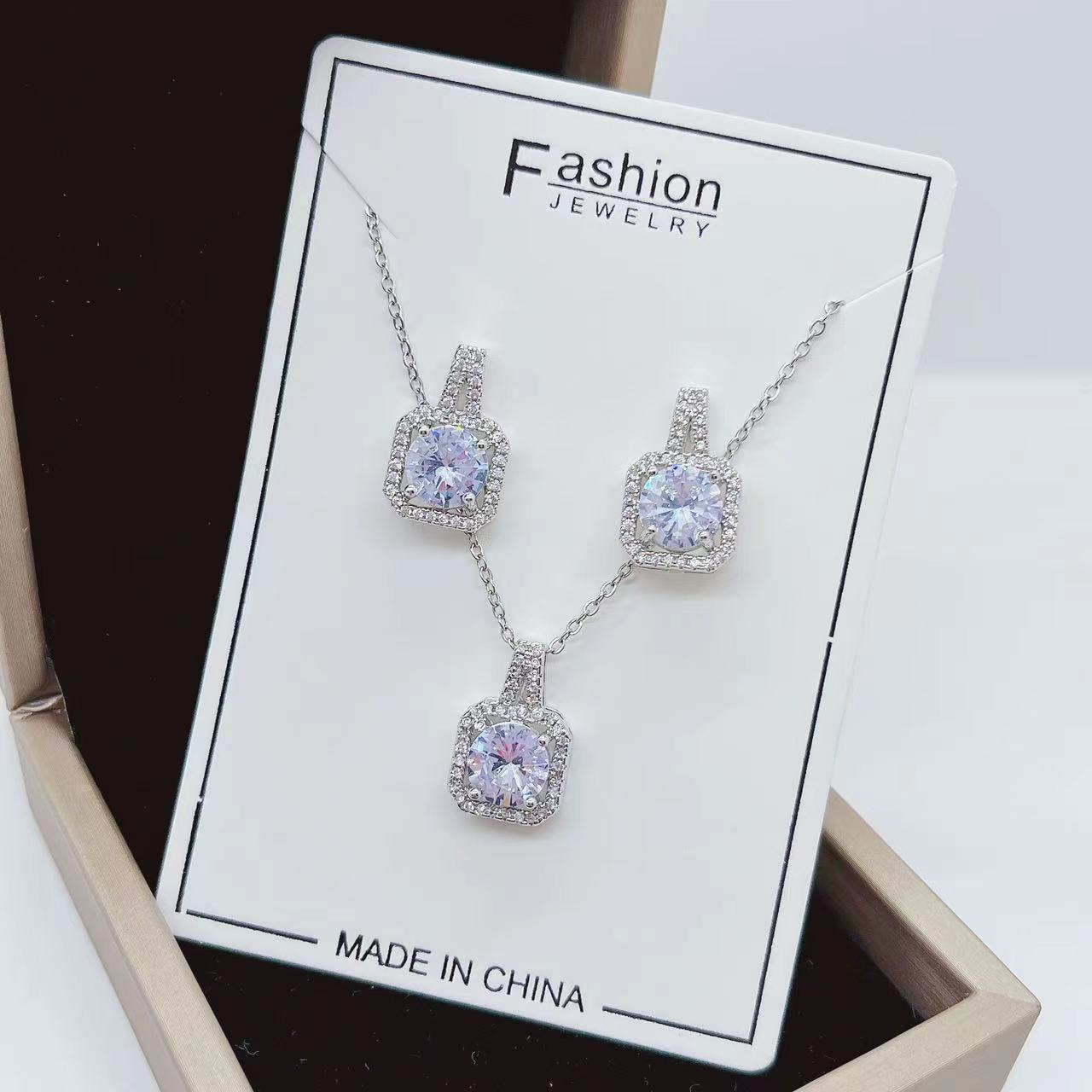 Luxury Bling Zircon Crystal Earrings Necklace Set Statement Engagement Wedding Bridal Jewelry Set for Women