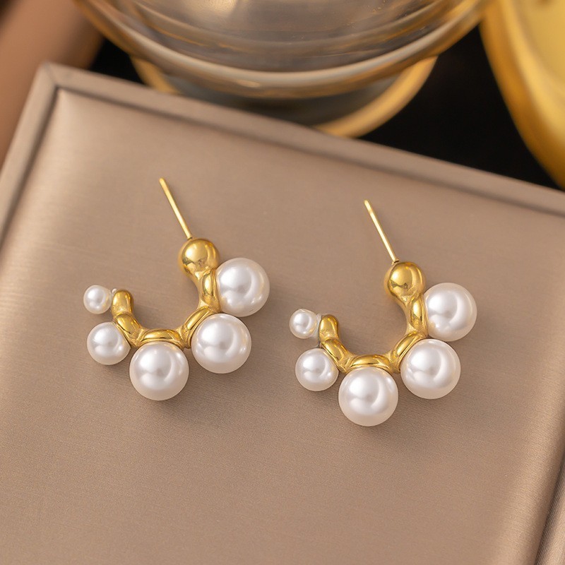 New Stainless Steel 18k Gold Plated Pearl Zircon Tassel Huggie Hoop Drop Earrings Women Cz Flower Stud Earrings Jewelry Gift