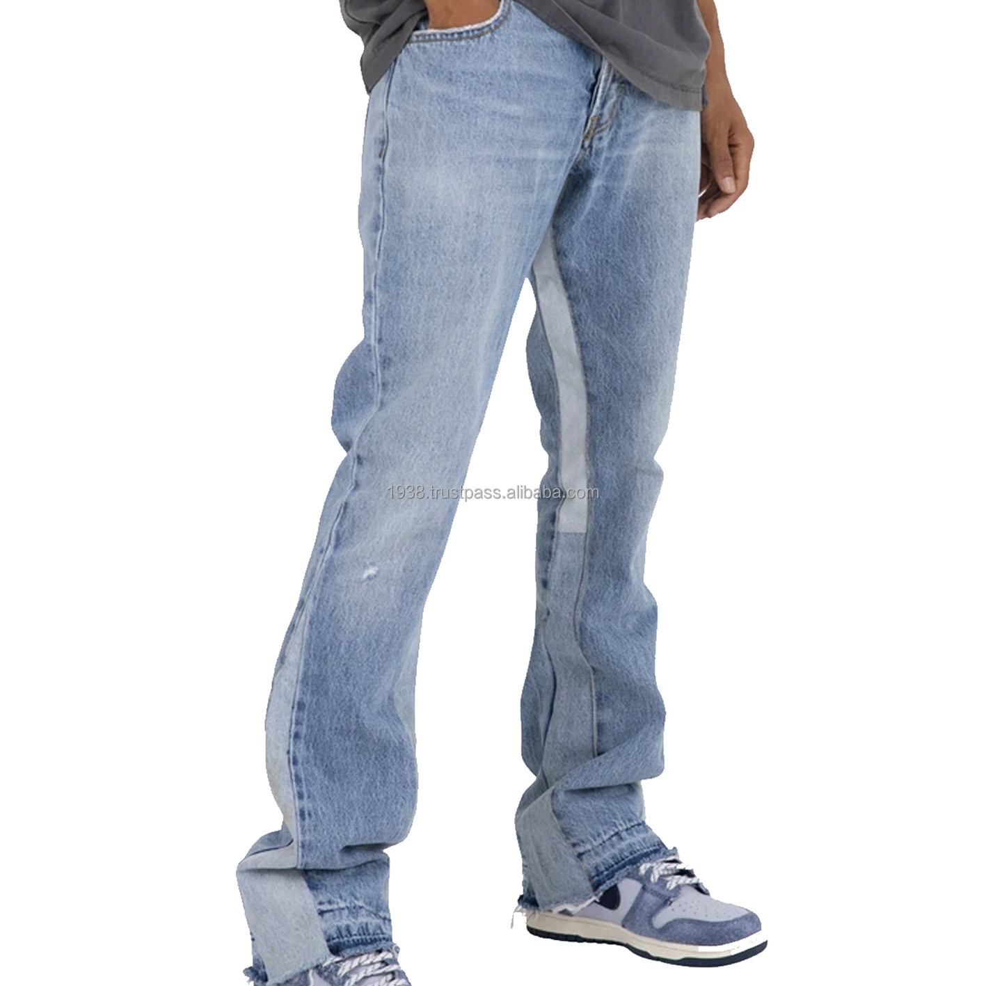 Wholesale Custom Streetwear Stacked Flare Jeans Blank Baggy Distressed Denim Pants A Pull On Classic Look For Men