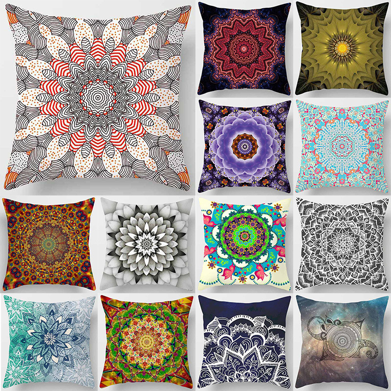 Ramadan Mandala Print Pillowcase Mandala Flower Peach Velvet Soft Sofa Pillow Case Cushion Cover