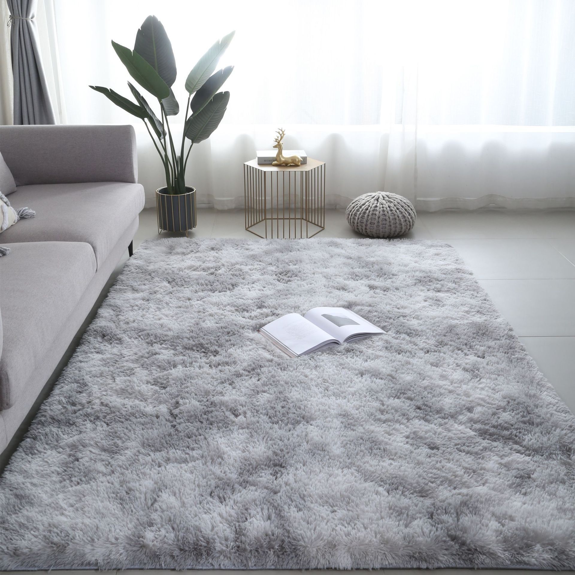 SUPER Soft Luxury Modern Living Room Tie Dye Fluffy Carpet Mat PV Fur Shaggy Area Rug for Living Room Bedroom