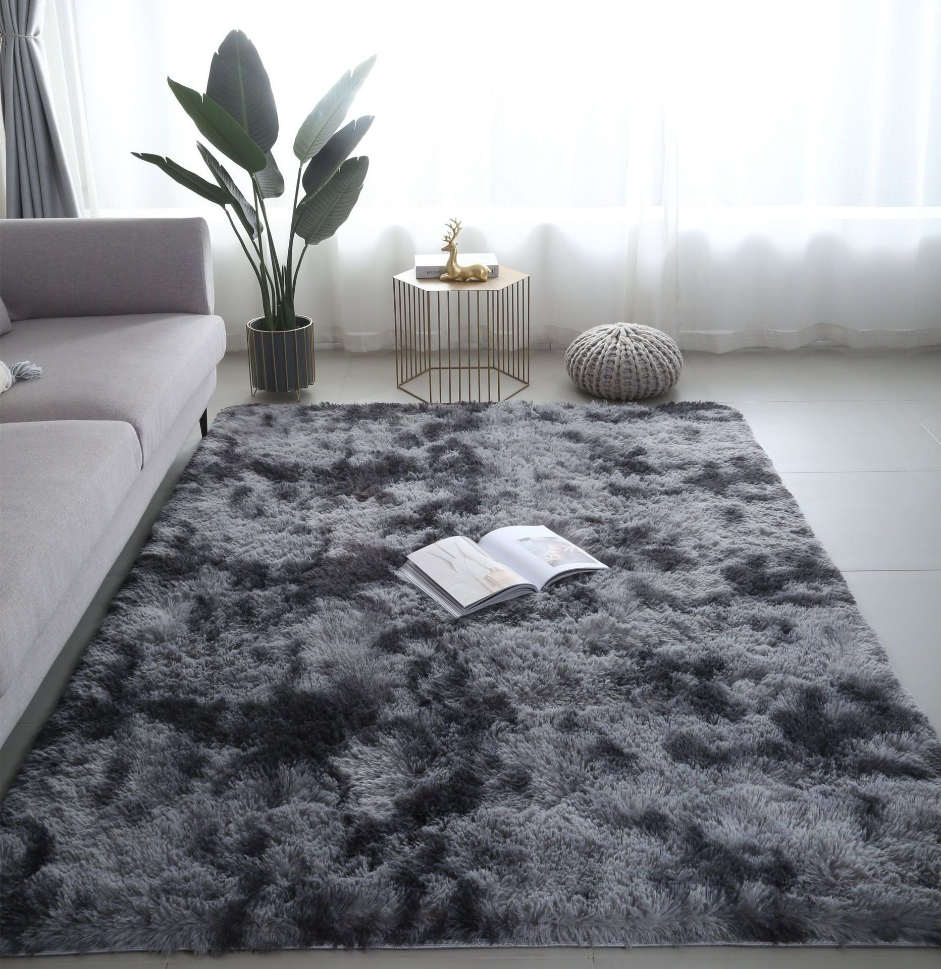 SUPER Soft Luxury Modern Living Room Tie Dye Fluffy Carpet Mat PV Fur Shaggy Area Rug for Living Room Bedroom