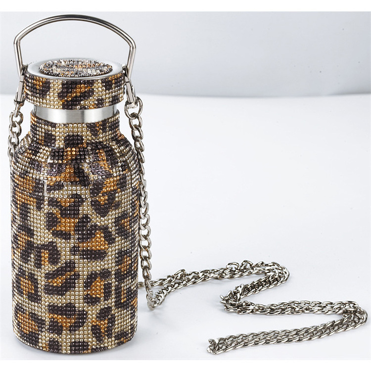 Colorful  Diamond Stainless Steel Water Bottle  Bling Rhinestone Diamond Crystal Vacuum Bottle with Chain