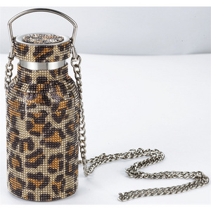 Colorful  Diamond Stainless Steel Water Bottle  Bling Rhinestone Diamond Crystal Vacuum Bottle with Chain