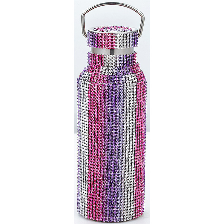 Colorful  Diamond Stainless Steel Water Bottle  Bling Rhinestone Diamond Crystal Vacuum Bottle with Chain