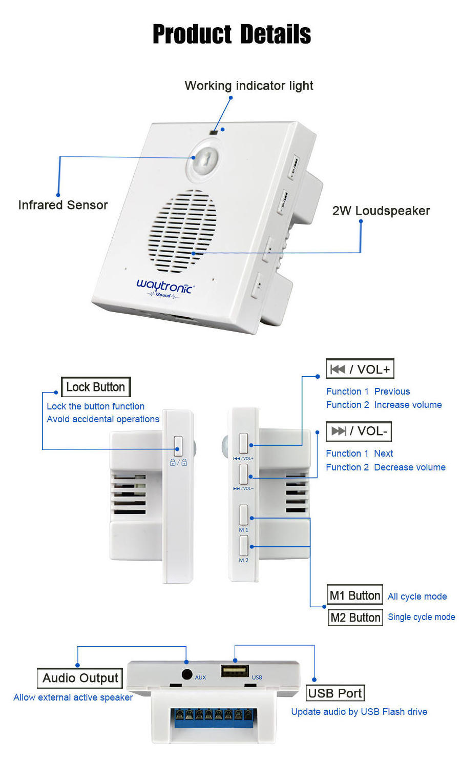 Hallway Corridor Voice Reminder Infrared Sensor Doorbell Wall Mount PIR Detector Speaker with Relay Switch and External Trigger