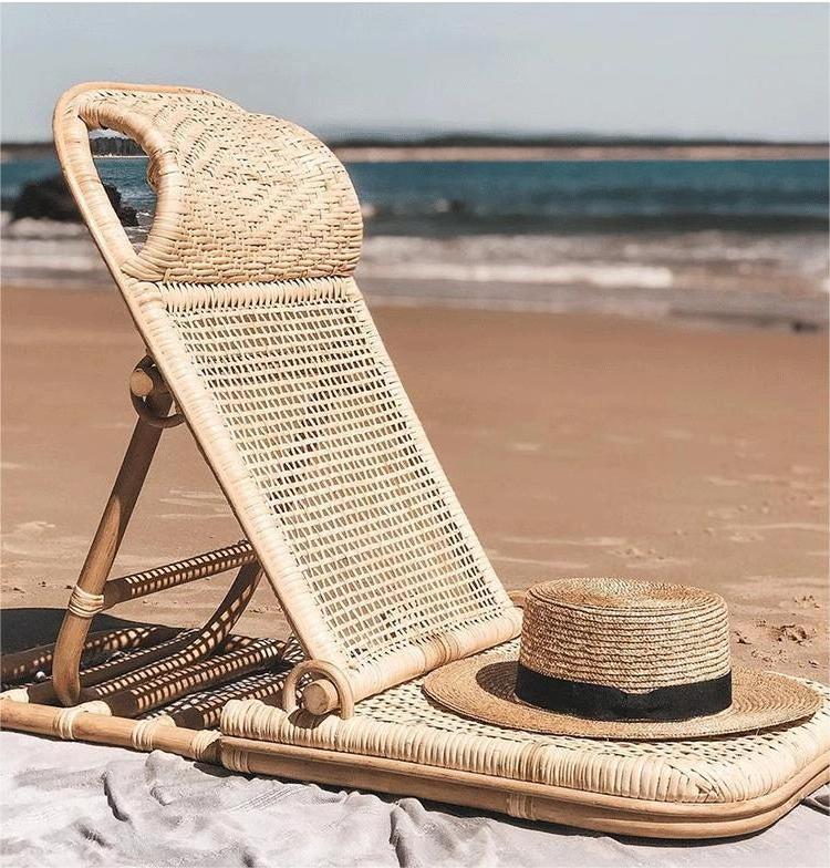 outdoor modern relax luxury portable bamboo low seat pool lounge sea handwoven recliner natural wicker rattan fold beach chair