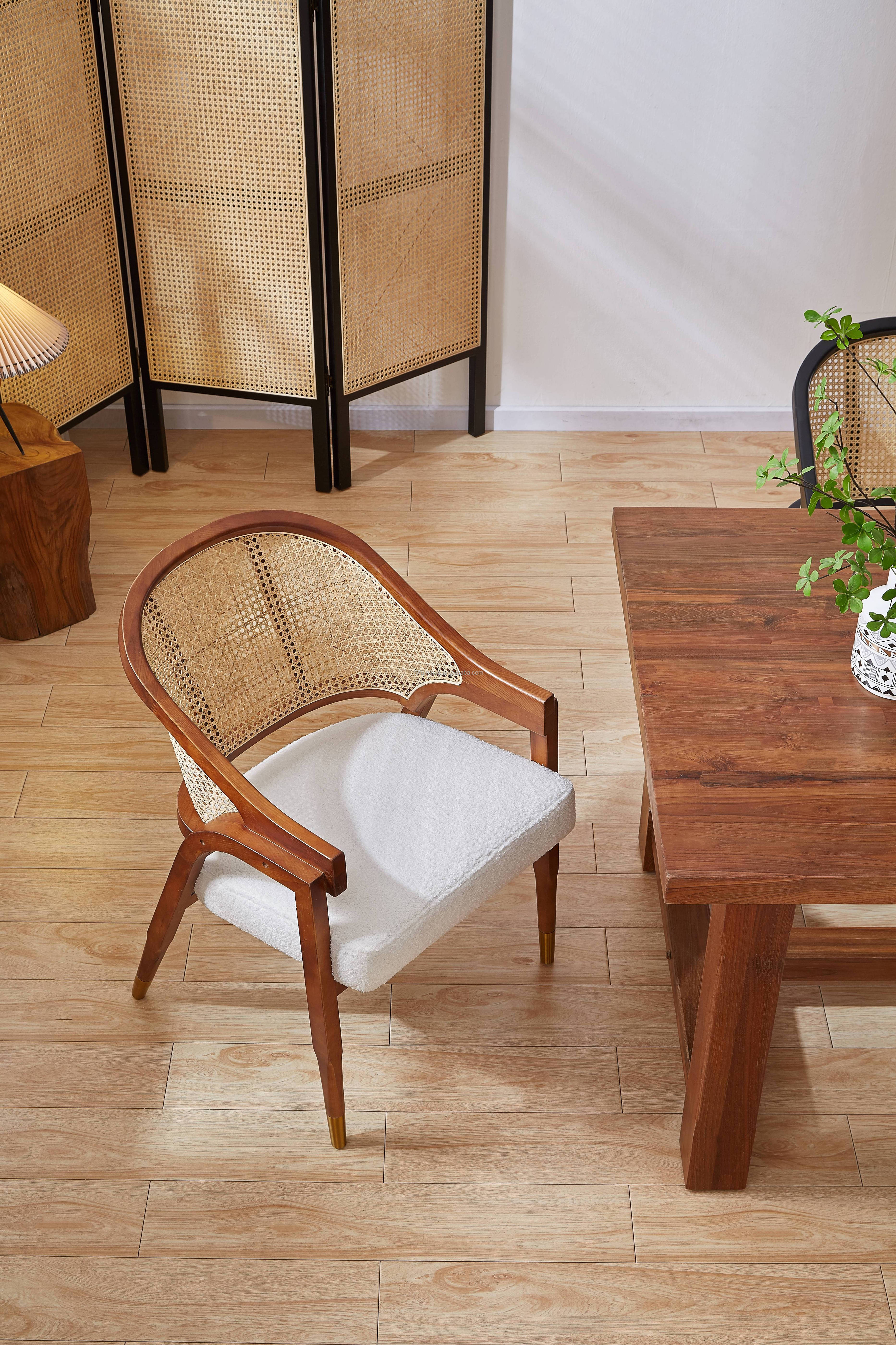 Wood and Cane Luxury Modern Dining Chair Upholstered Dining Chair rattan furniture restaurant dining wood chairs