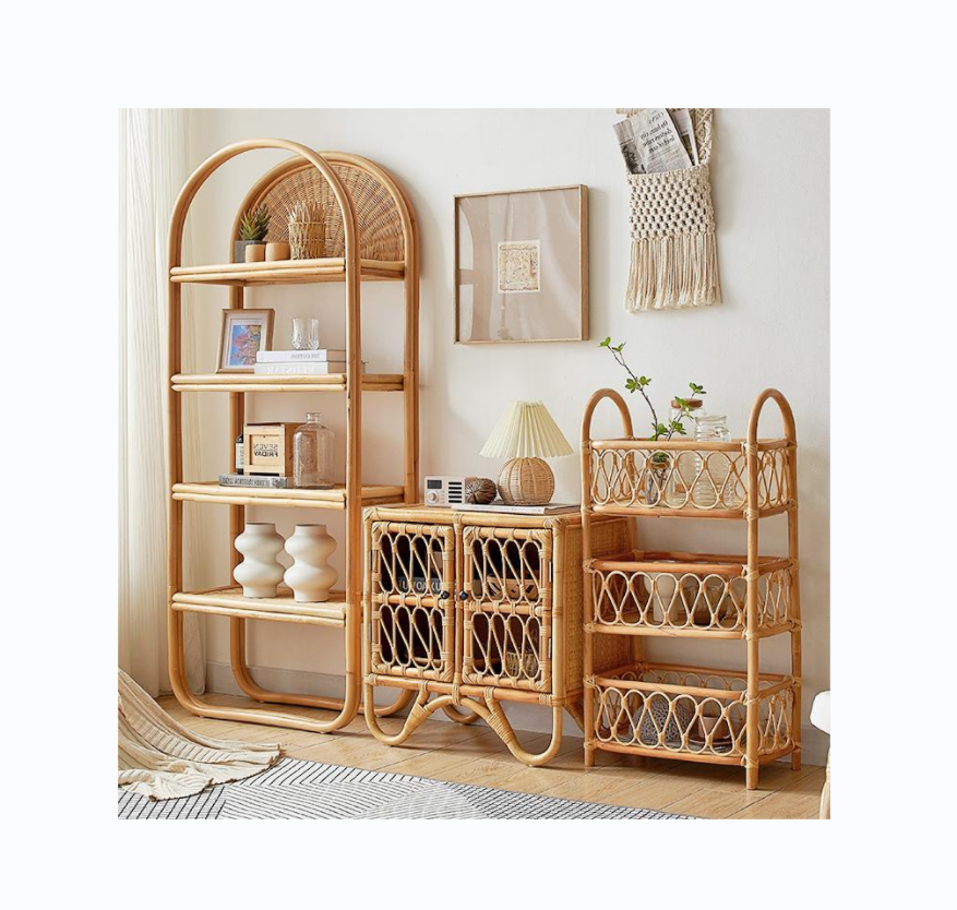 Handmade 3 Tiers Rattan Wall Shelf Storage Rack Bookshelf Home Decor Furniture Living Room Wine Bottle Display Rack