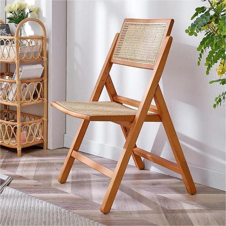 Solid Wood Rattan Furniture Wedding Furniture Folding Wooden Frame Rattan Seat Cane Back Dining Chair