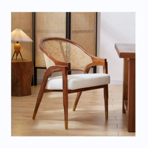 Stylish High Quality Cafe Armchair Modern Hot Sale Rattan Solid Wood Dining Chair Low Price Sale Living Room Dining Chair