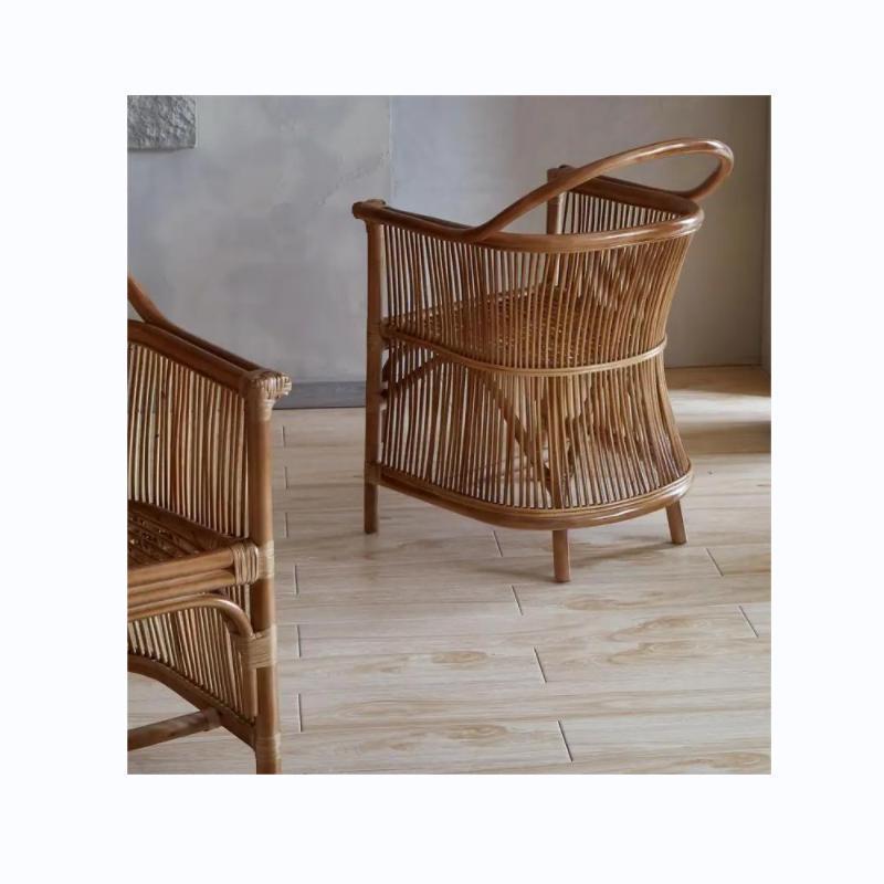 Semicircular Bamboo Woven Adult Chair Sofa Back Bamboo Woven Solid Wood Chair Curved Armrest