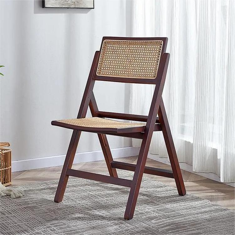 Solid Wood Rattan Furniture Wedding Furniture Folding Wooden Frame Rattan Seat Cane Back Dining Chair