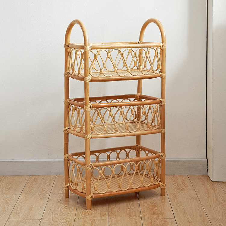 Handmade 3 Tiers Rattan Wall Shelf Storage Rack Bookshelf Home Decor Furniture Living Room Wine Bottle Display Rack