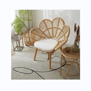 Summer indoor handmade natural rattan flower petal chair peacock chair with cushion garden outdoor peacock rattan chair