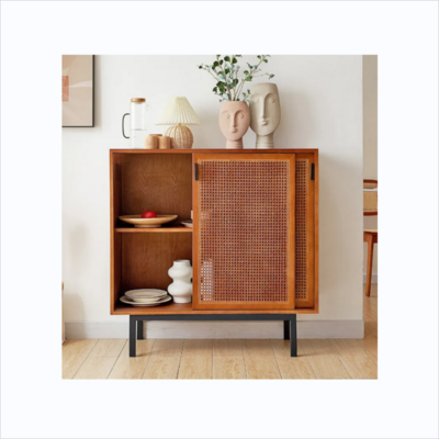 YJZMKJ 2 Door Accent Storage Rattan Cabinet Kitchen Buffet Sideboard Entryway with Adjustable Shelves Natural Rattan Cabinet