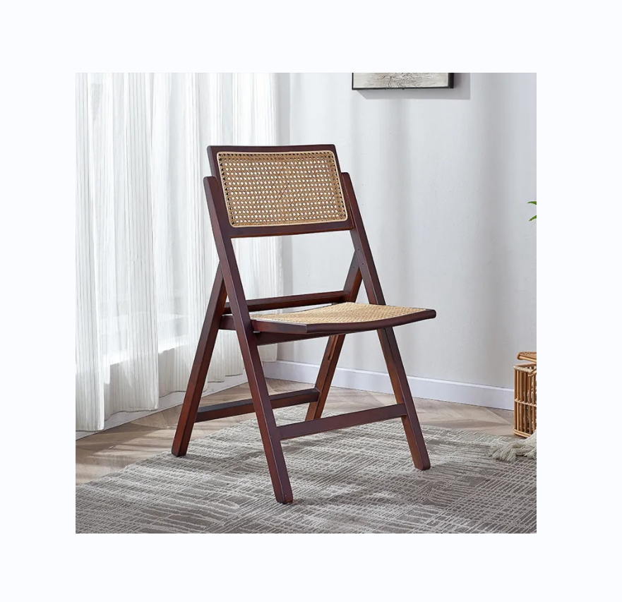 Solid Wood Rattan Furniture Wedding Furniture Folding Wooden Frame Rattan Seat Cane Back Dining Chair