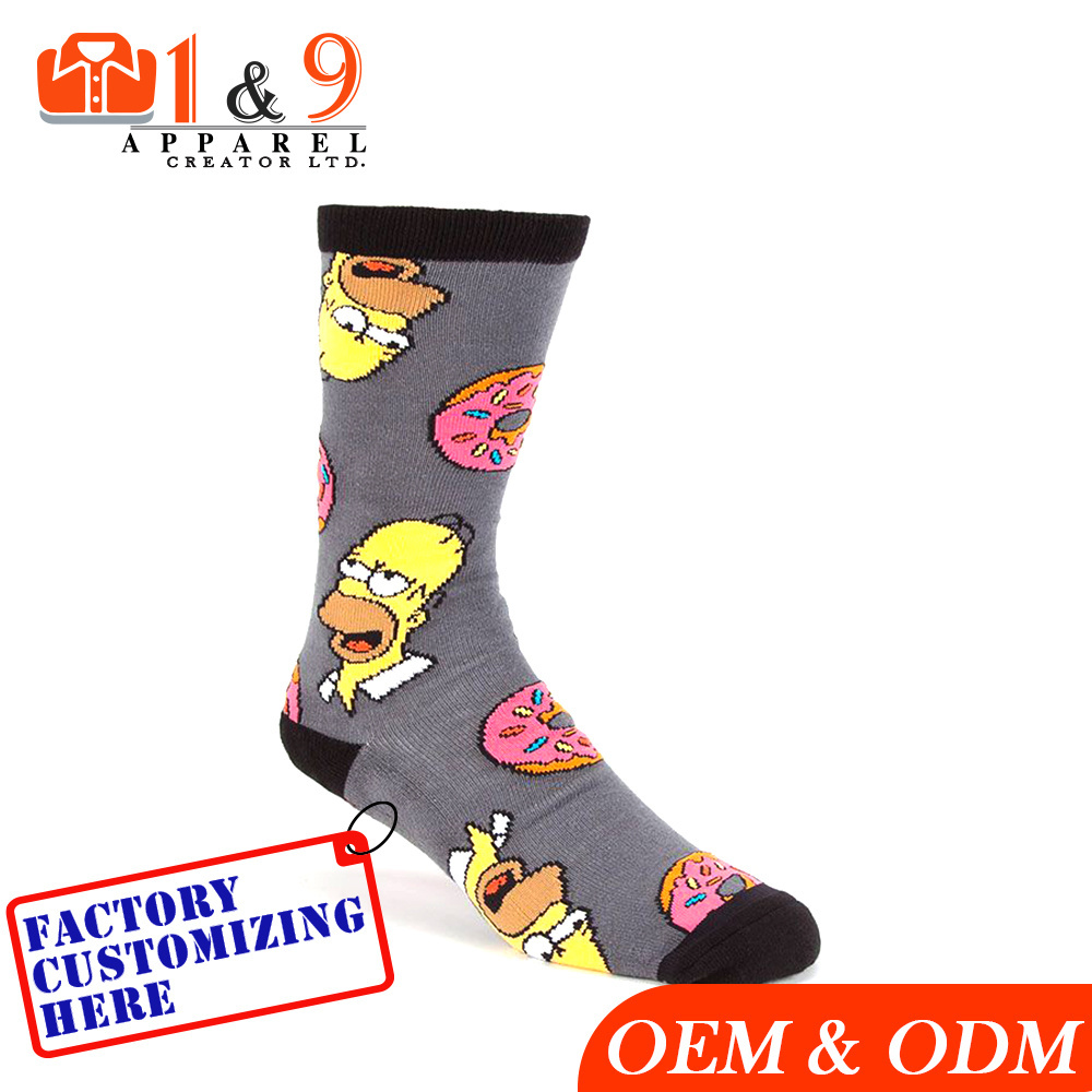 Cartoon tube socks top quality custom cotton printed socks men