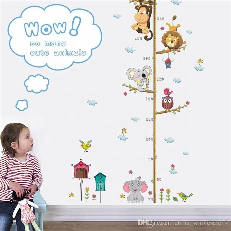 Lovely Animals on Tree Branch Growth Chart Wall Stickers Kids Room Decoration Children Height Measure Mural Art Diy Home Decals