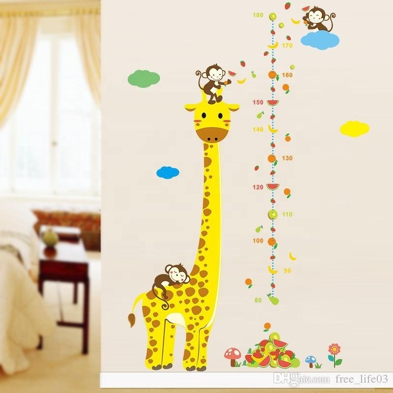 86*135cm Cartoon Measure Wall Stickers For Kids Rooms Giraffe Monkey Height Chart Ruler Decals Nursery Home Decor