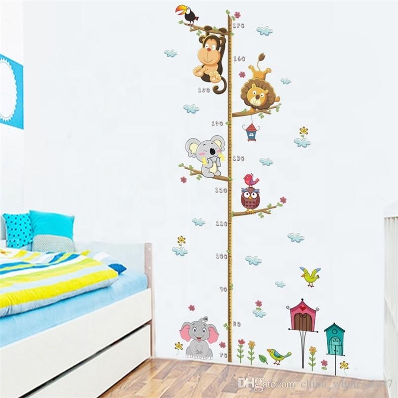 Lovely Animals on Tree Branch Growth Chart Wall Stickers Kids Room Decoration Children Height Measure Mural Art Diy Home Decals