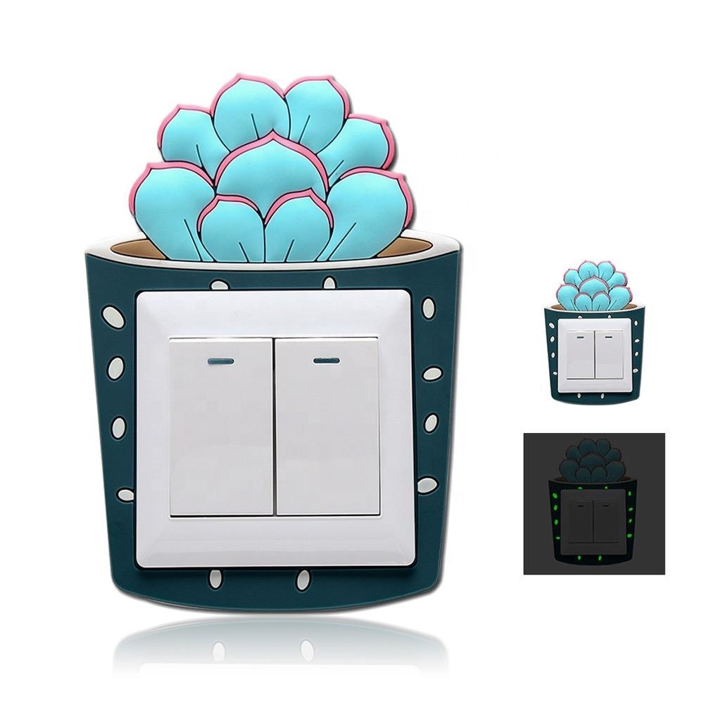 Cute Cartoon 3D Cactus Fluorescent Wall Silicone On-off Switch Stickers Kids Luminous Light Switch Outlet Home Decorations