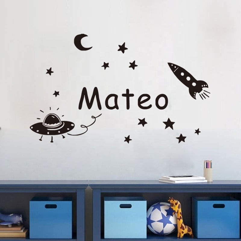 Space Planet Wall Sticker Personalized Name Kids Wall Decal Vinyl Decorative Baby Wall Decals Custom Gift For Birthday